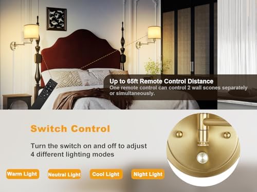 GOODATE Plug in Wall Sconces with Remote Control, Dimming & Adjustable
