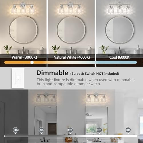 3-Light Bathroom Light Fixtures, Brushed Nickel Vanity Lights Over