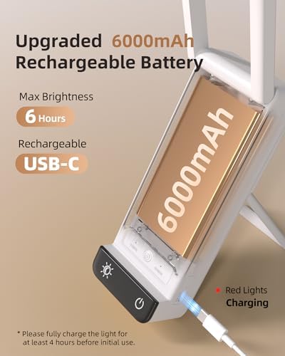 EZVALO Rechargeable Desk Lamp, 6000mAh, White