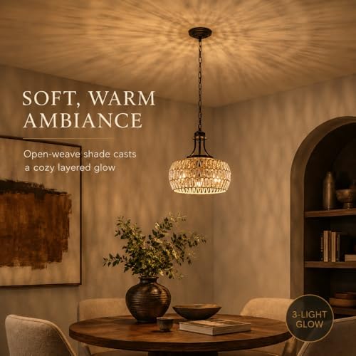 12.6-Inch 3-Light Rattan Chandelier