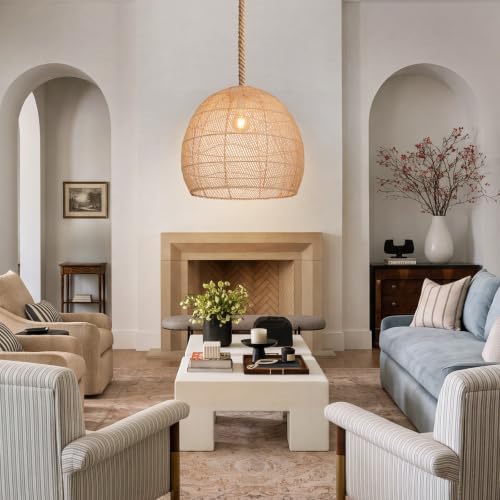 19.6" 1-Light Farmhouse Rattan Chandelier