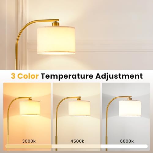 65'' Modern Floor Lamp with Fabric Shade, Gold