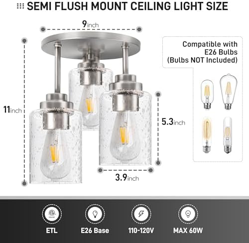 hykolity Semi Flush Mount Ceiling Light Fixture