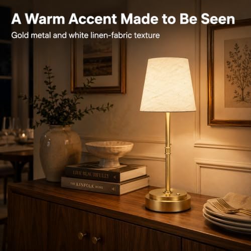 Rechargeable Cordless Table Lamp, Gold, 1 Pack
