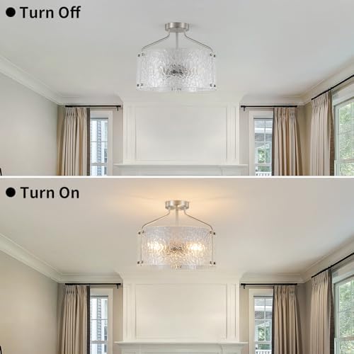 Semi Flush Mount Ceiling Light Fixture Glass Drum Chandelier Entryway