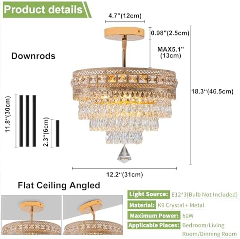 Modern Crystal Flush Mount Chandelier, 4-Layer K9 Crystal