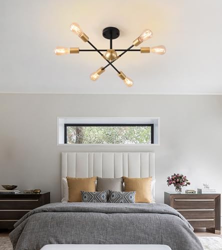 MEIXISUE Black and Gold 6-Light Sputnik Chandelier