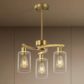 3-Light Brushed Gold Chandelier with Clear Glass Shade