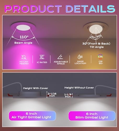 CLOUDY BAY 4 Pack 6 Inch Gimbal Smart WiFi LED Recessed Lights