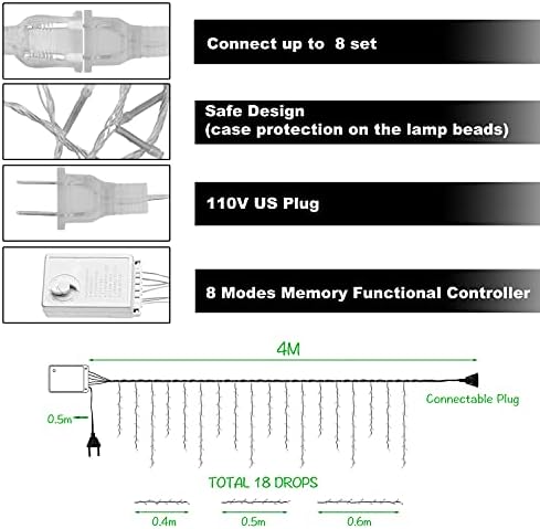 Lainin Linkable Curtain Lights 13Ft 96 LED