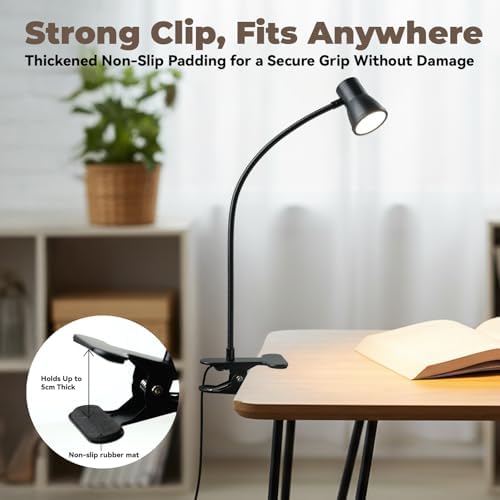 Clip-On Desk Lamp, 3 Color Modes, Black-Small