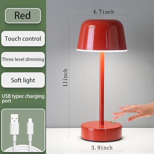 Rechargeable Cordless Mushroom Table Lamp, Red