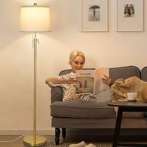 JUNNAI Gold Floor Lamp, 55-65" Adjustable, White Shade