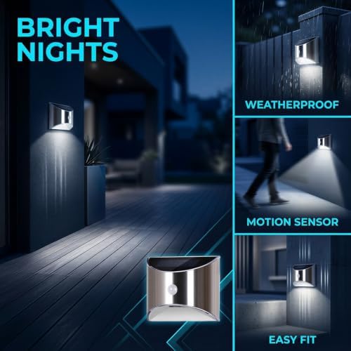 Stainless Steel Solar Fence Lights, 4 LED