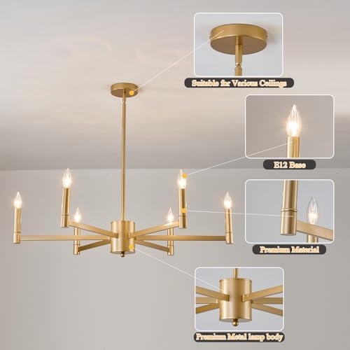 ASGYISA 6-Light Gold Candle Chandelier