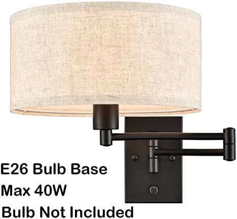 SAMTEEN Plug-in Swing Arm Wall Sconce, Linen Shade