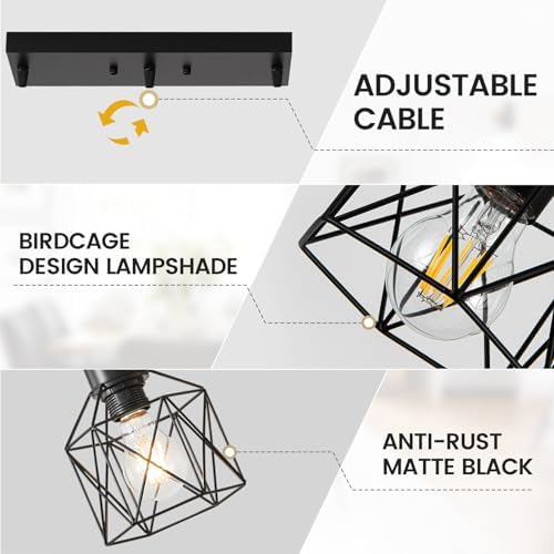 3-Light Black Hanging Pendant Light Fixture