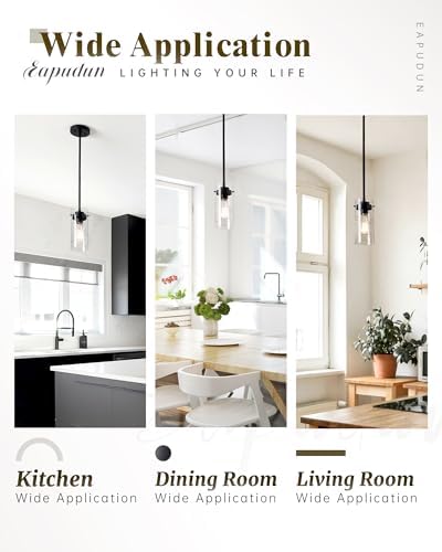 EAPUDUN Industrial Pendant Light, Clear Glass Shade, E26 Base