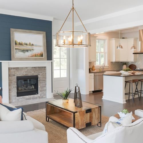 Gold Glass Drum Chandelier for Dining Room