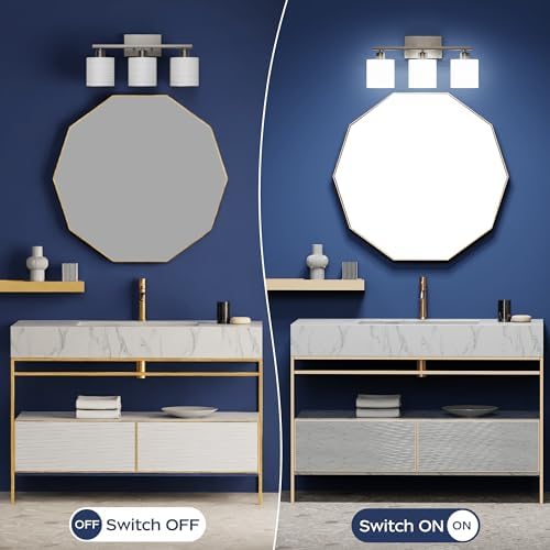 PARTPHONER 3-Light Bathroom Vanity Light, Brushed Nickel
