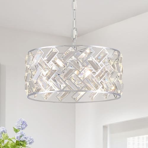 12" Chrome 4-Light Crystal Drum Chandelier