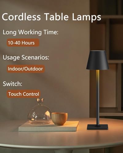 Fizrice Rechargeable Cordless Table Lamps, Black, 2 Pack