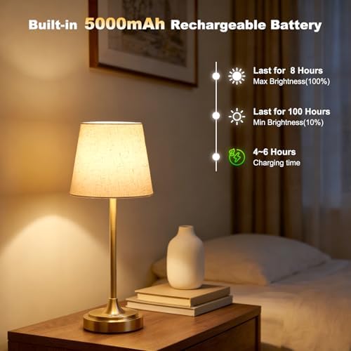 Wowag Cordless Table Lamp Rechargeable,5000mAh Battery Operated Desk