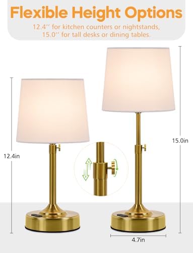 Yochoice Height Adjustable Rechargeable Gold Table Lamp