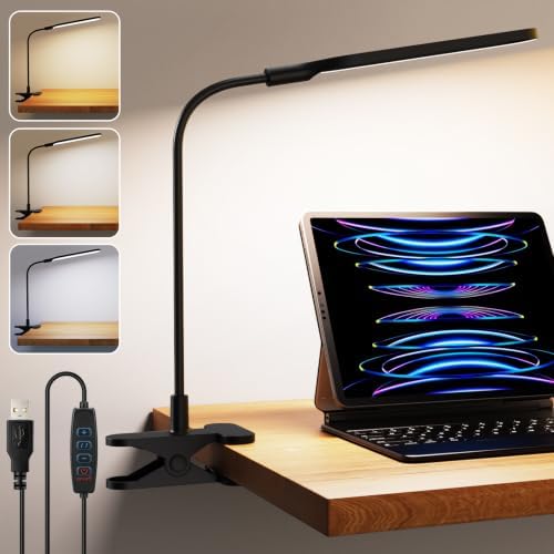 LED Clip-On Lamp, 3 Color Modes, 10 Brightness Levels