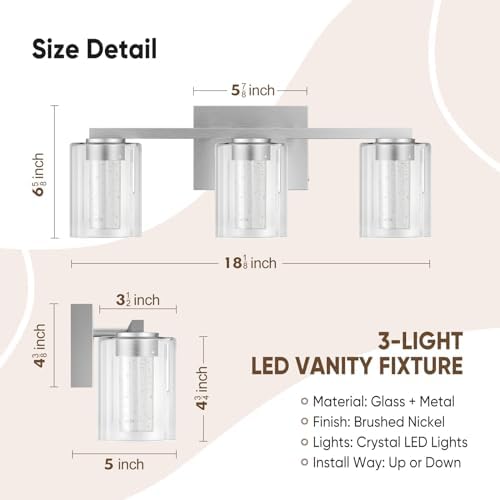 3-Light Brushed Nickel LED Bathroom Vanity Light