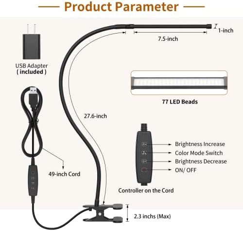iZELL LED Clamp Desk Lamp, 3 Color Modes