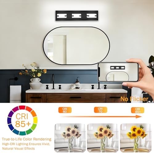 3-Light Matte Black LED Bathroom Vanity Light