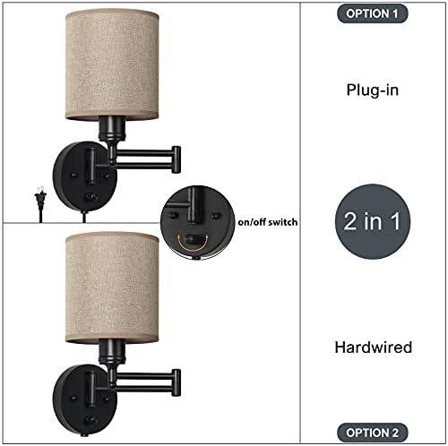 CADUKE Plug-in Swing Arm Wall Sconces, Set of 2