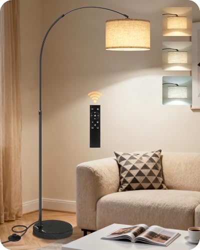 75" Dimmable Arc Floor Lamp with Marble Base, Beige