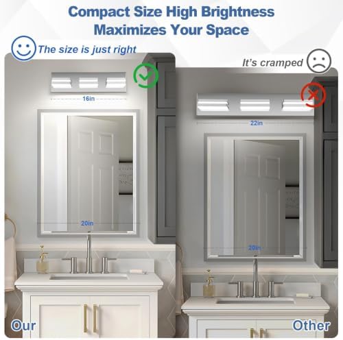 Modern LED 3-Light Bathroom Fixtures, Chrome
