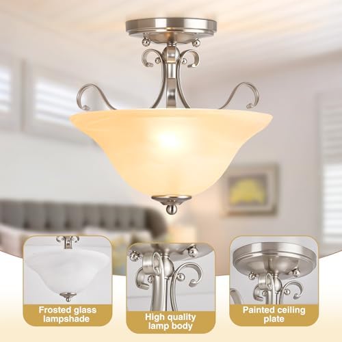12" Brushed Nickel Semi Flush Mount Ceiling Light