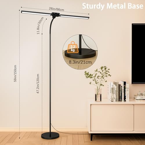 SIBRILLE 24W Dual-Head LED Floor Lamp, Dimmable Remote