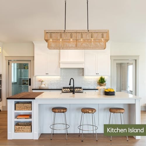 34" Rattan Linear Chandelier