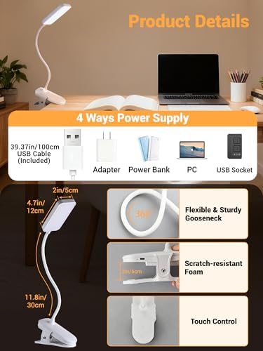 Rechargeable Clip-on Desk Lamp, 45 Lighting Modes