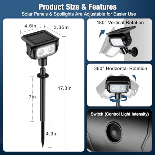 Solar Outdoor Motion Sensor Spotlights, 2 Pack, Warm Yellow