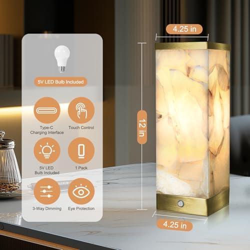 Scenekoy Modern Alabaster Rechargeable Cordless Table Lamp