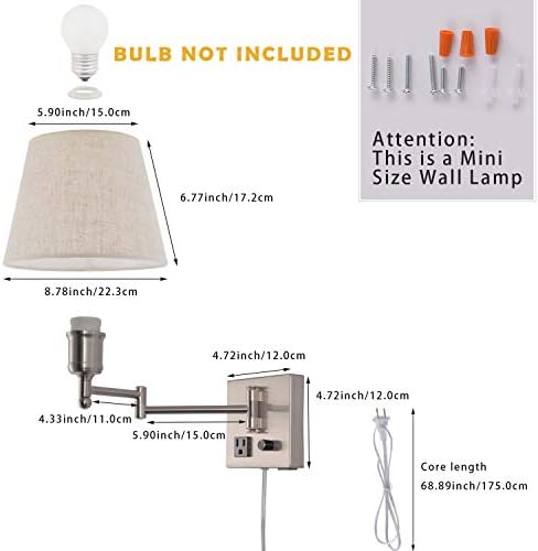 Satin Nickel Swing Arm Wall Sconce with USB Port