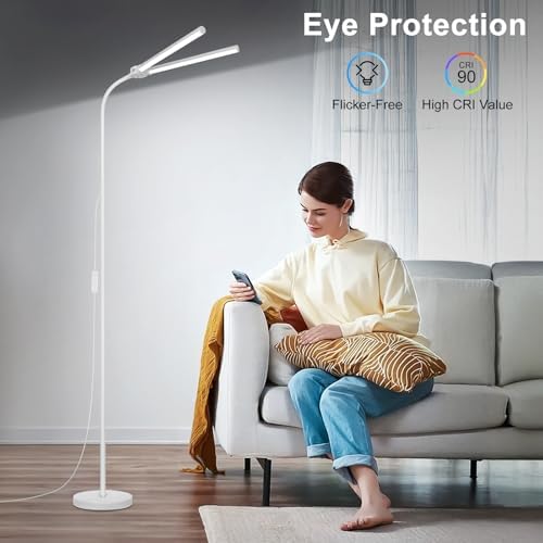 White Floor Lamp, 18W/2000LM LED, Adjustable Gooseneck