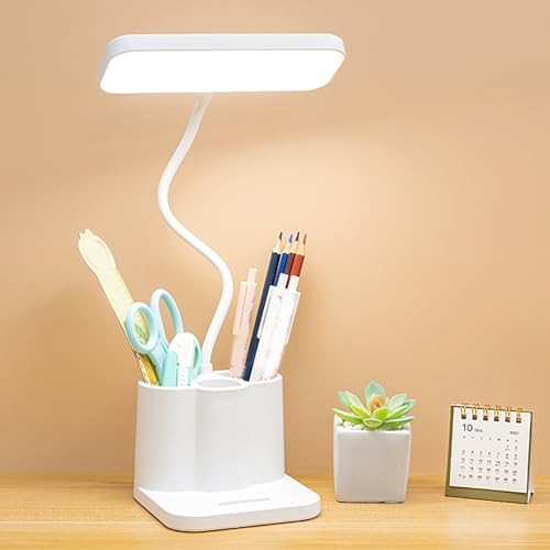 LED Desk Lamp with Pen Holder, Dimmable, Plug-In