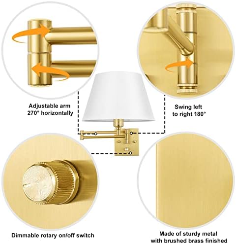 TRLIFE Dimmable Brushed Brass Wall Sconces, Set of 2
