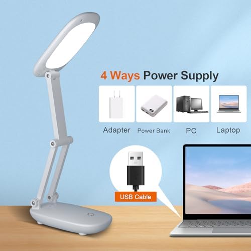 Akejrym White Foldable Rechargeable Desk Lamp