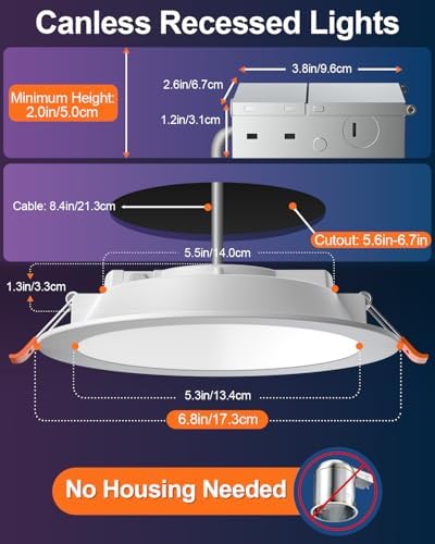 DUSKTEC 6 Inch Color Changing Canless Recessed Lighting