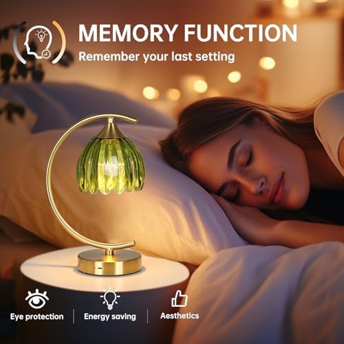 Shenmoyl Tulip Cordless Table Lamp, 5200mAh, Green Tulip