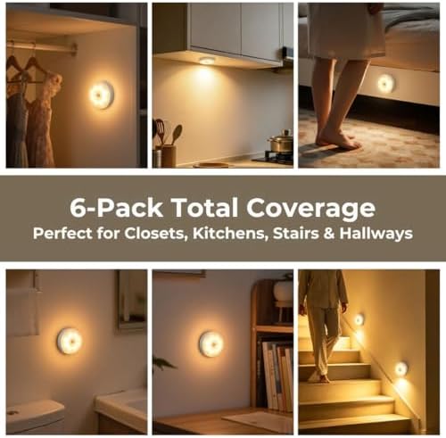 Rechargeable LED Puck Lights, Motion Sensor, 6 Pack