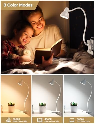 LiFMIRA Clip-On Lamp, USB Reading Light, White